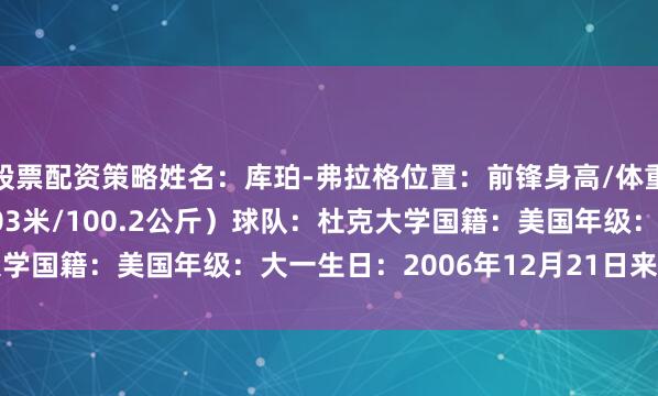 股票配资策略姓名：库珀-弗拉格位置：前锋身高/体重：6尺8/221磅（2.03米/100.2公斤）球队：杜克大学国籍：美国年级：大一生日：2006年12月21日来源：央视网